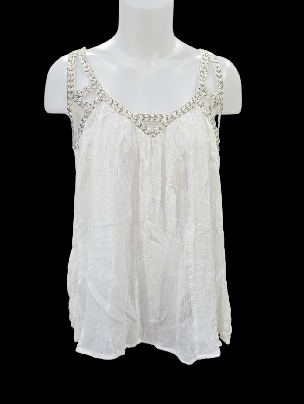 Vanessa Virginia Cutwork Gauze Tank Top Swing Cream Metallic Anthropologie 10NEW